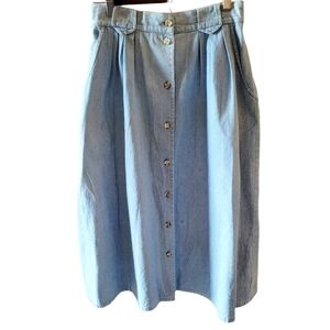 Hill Country Clothiers Classic Cotton Denim Button Flat Front A Line Skirt Sz 8